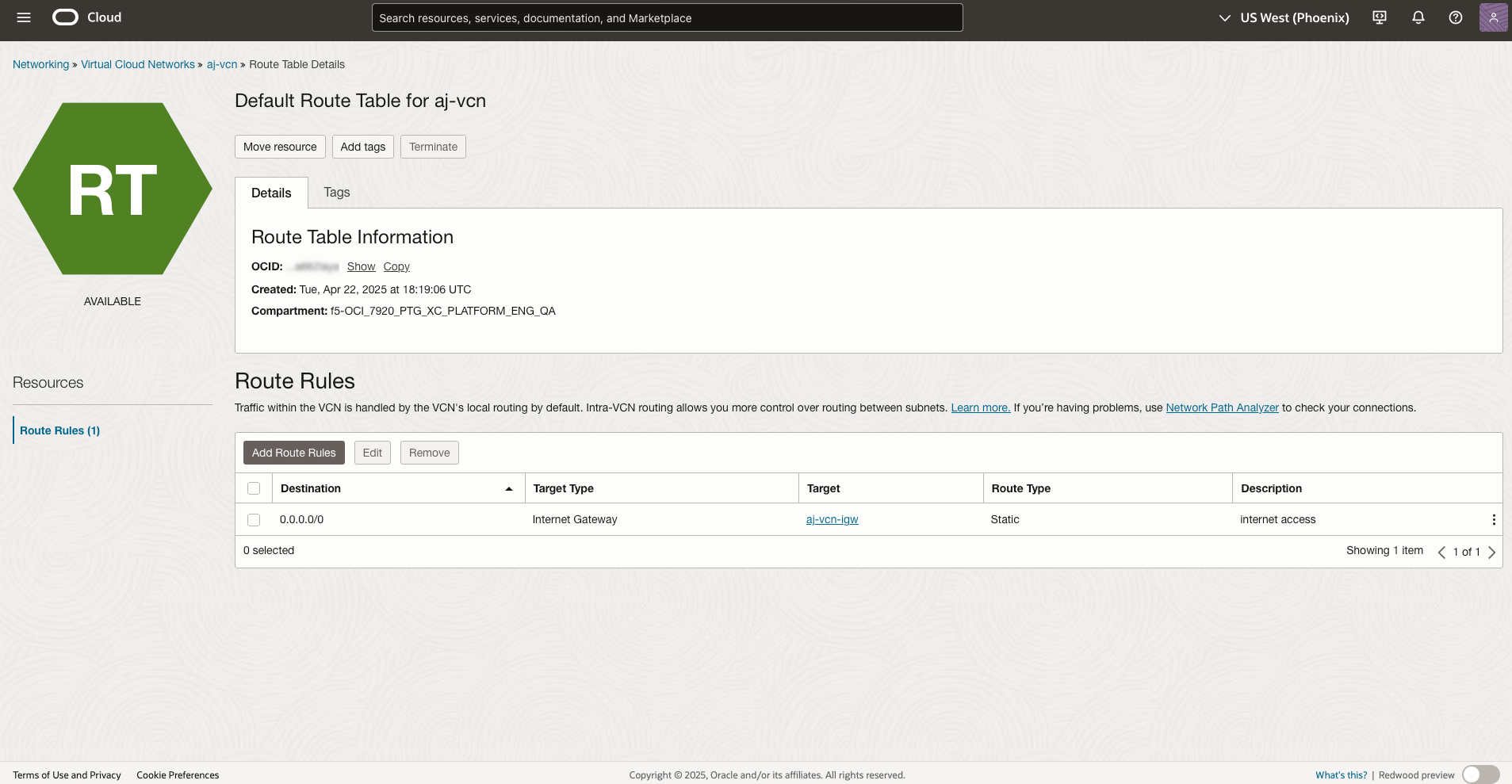 Figure: Attach Internet Gateway to Default Route