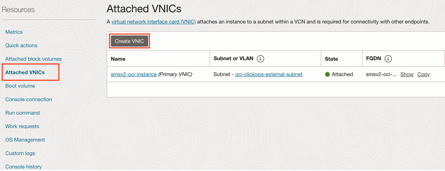 Figure: Create VNIC