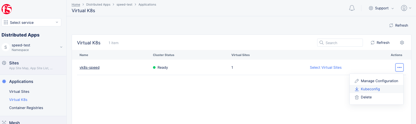 Figure: Virtual K8s Kubeconfig file download